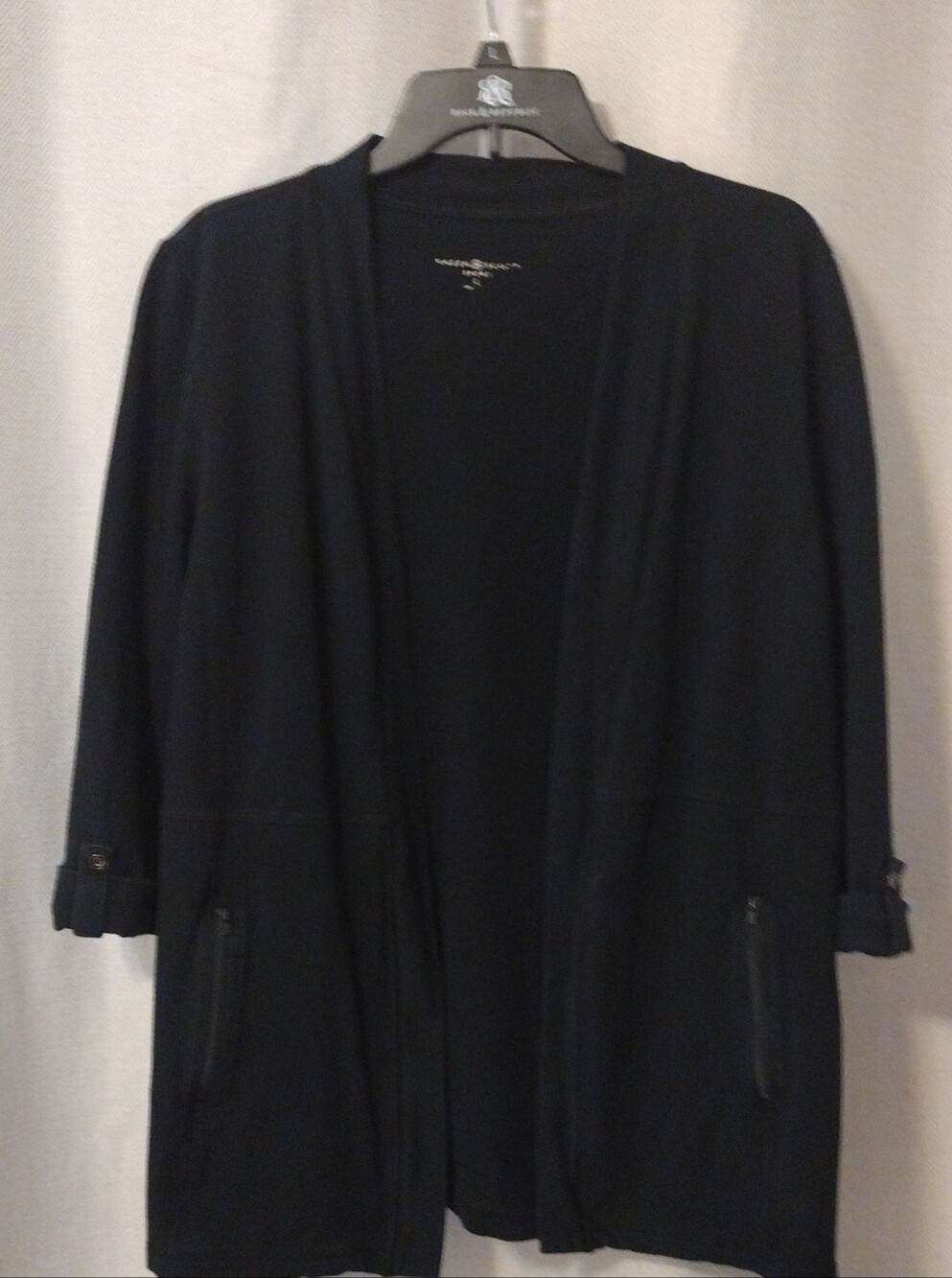 Karen Scott Sport Black Open-Front Cardigan with Zippered Pockets - Large